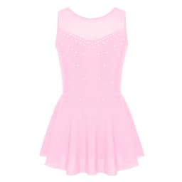 Kids Girls Mesh Splice Rhinestone Figure Ice Skating Dress Ballet Dance Stage Performance Dance Costumes