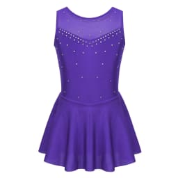 Kids Girls Mesh Splice Rhinestone Figure Ice Skating Dress Ballet Dance Stage Performance Dance Costumes