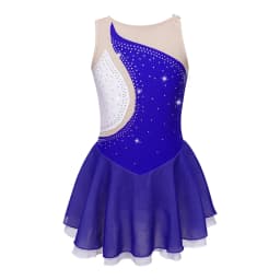 Kids Girls Mesh Splice Rhinestone Figure Ice Skating Dress Ballet Dance Stage Performance Dance Costumes