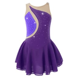 Kids Girls Mesh Splice Rhinestone Figure Ice Skating Dress Ballet Dance Stage Performance Dance Costumes