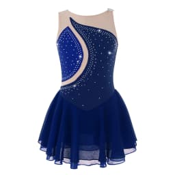 Kids Girls Mesh Splice Rhinestone Figure Ice Skating Dress Ballet Dance Stage Performance Dance Costumes