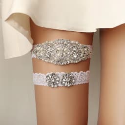 Miallo Bride Sexy Lace Flower Rhinestones Pearls Wedding Garter Belt Bridal Thigh Leg Garter Ring For Women