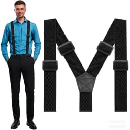 Adjustable Elastic Trouser Pants Braces-Black Heavy Duty Work Suspenders for Men 3.8cm Wide Y-back X-back with Plastic Gripper