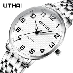 Elderly Watches Waterproof Big Number 41mm Dial Light Luxury Gold Steel Watch Men's Fashion Quartz Wristwatches Clock UTHAI H10