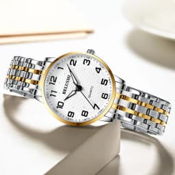 Elderly Watches Waterproof Big Number 41mm Dial Light Luxury Gold Steel Watch Men's Fashion Quartz Wristwatches Clock UTHAI H10