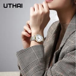 Elderly Watches Waterproof Big Number 41mm Dial Light Luxury Gold Steel Watch Men's Fashion Quartz Wristwatches Clock UTHAI H10
