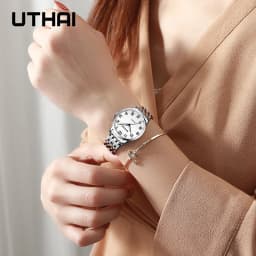 Elderly Watches Waterproof Big Number 41mm Dial Light Luxury Gold Steel Watch Men's Fashion Quartz Wristwatches Clock UTHAI H10