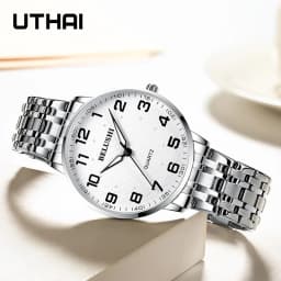 Elderly Watches Waterproof Big Number 41mm Dial Light Luxury Gold Steel Watch Men's Fashion Quartz Wristwatches Clock UTHAI H10