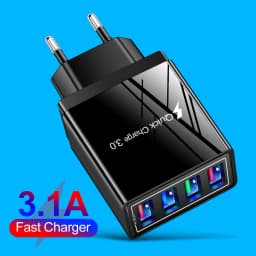 QC 3.0 Quick Charger 5V 3A USB Charger Fast Charging Charge 4 Ports LED Light Phone Charge Adapter EU Plug Charger Accessories
