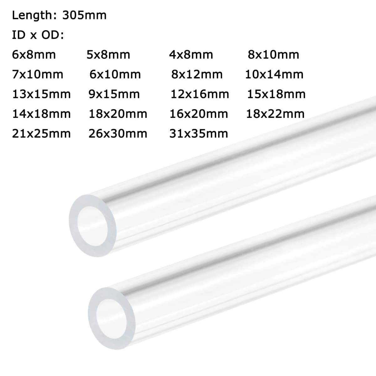Uxcell 2pcs OD 8-35mm Transparent Acrylic Tube Rigid Round Tubing 305mm Length PMMA Organic Glass Tube Plastic Pipe Fittings