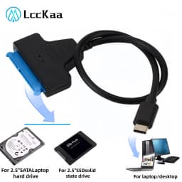 LccKaa SATA 3 to Type-C Cable USB 3.1 C to SATA Adapter Up to 6 Gbps Support 2.5 Inches SSD HDD Hard Drive 22 Pin SATA Cable