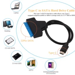 LccKaa SATA 3 to Type-C Cable USB 3.1 C to SATA Adapter Up to 6 Gbps Support 2.5 Inches SSD HDD Hard Drive 22 Pin SATA Cable