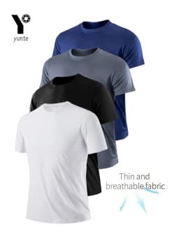 Round Neck T-Shirt 4-Color Black and White Gray Navy Ultra-Light Men's Quick-Drying Breathable Sweat-Absorbent Shirt Suitable for