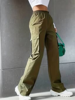 Elastic Waist Fashionable Workwear Pants High Waist Wide Leg Pants Loose Solid Color Casual Sports Pants WOMEN'S Sportswear