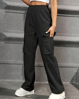 Elastic Waist Fashionable Workwear Pants High Waist Wide Leg Pants Loose Solid Color Casual Sports Pants WOMEN'S Sportswear