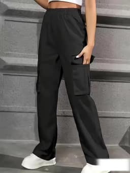 Elastic Waist Fashionable Workwear Pants High Waist Wide Leg Pants Loose Solid Color Casual Sports Pants WOMEN'S Sportswear