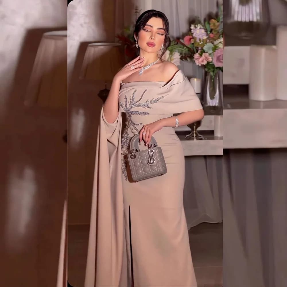 Customized Sexy Jersey Pleat A-line Off-the-shoulder Midi Dresses Prom Classic Exquisite Modern Style Pastrol Unisex Chi