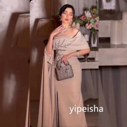 Customized Sexy Jersey Pleat A-line Off-the-shoulder Midi Dresses Prom Classic Exquisite Modern Style Pastrol Unisex Chi