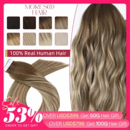 Moresoo Blonde Tape in Hair Extensions Human Hair Natural Straight Seamless Invisible Tape Remy Brazilian Hair for Beauty