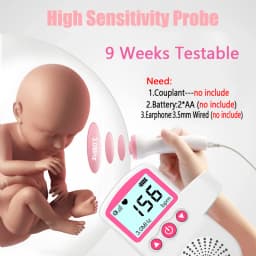 Fetal Doppler Heartbeat Detector for Baby,Fetal Heart Detection Instrument for Prenatal Infants,LCD Backlight Pulse Meter,No Rad