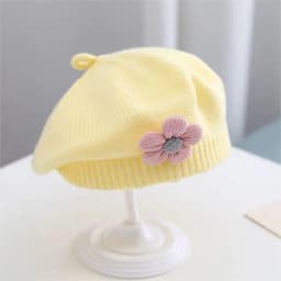 Flower Baby Beret Hat Winter Warm Knitted Beanie Cap For Infant Girls Korean Toddler Princess Artist Solid Color Painter Caps