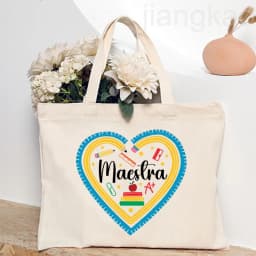 Maestra Spanish Heart Print Tote Bag Women Shoulder Bag Teacher Life Shopping Bag Teacher's Day Back To School Gift for Teachers