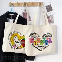 Maestra Spanish Heart Print Tote Bag Women Shoulder Bag Teacher Life Shopping Bag Teacher's Day Back To School Gift for Teachers