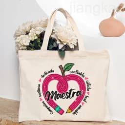 Maestra Spanish Heart Print Tote Bag Women Shoulder Bag Teacher Life Shopping Bag Teacher's Day Back To School Gift for Teachers