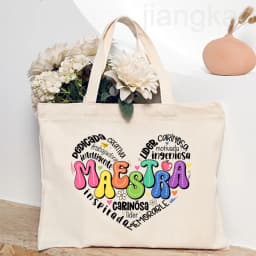 Maestra Spanish Heart Print Tote Bag Women Shoulder Bag Teacher Life Shopping Bag Teacher's Day Back To School Gift for Teachers