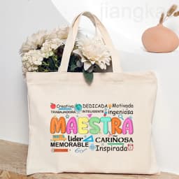 Maestra Spanish Heart Print Tote Bag Women Shoulder Bag Teacher Life Shopping Bag Teacher's Day Back To School Gift for Teachers