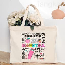 Maestra Spanish Heart Print Tote Bag Women Shoulder Bag Teacher Life Shopping Bag Teacher's Day Back To School Gift for Teachers