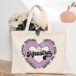 Maestra Spanish Heart Print Tote Bag Women Shoulder Bag Teacher Life Shopping Bag Teacher's Day Back To School Gift for Teachers