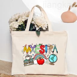 Maestra Spanish Heart Print Tote Bag Women Shoulder Bag Teacher Life Shopping Bag Teacher's Day Back To School Gift for Teachers