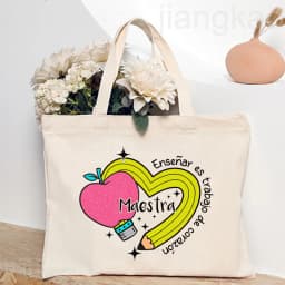 Maestra Spanish Heart Print Tote Bag Women Shoulder Bag Teacher Life Shopping Bag Teacher's Day Back To School Gift for Teachers