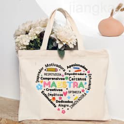 Maestra Spanish Heart Print Tote Bag Women Shoulder Bag Teacher Life Shopping Bag Teacher's Day Back To School Gift for Teachers