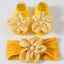 Lovely Pearl Baby Headband Socks Set Cotton Sock Lace Flower Newborn Hair Band Elastic Turban Girl Hair Accessories 0-1 Years