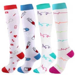 4 Pairs/Pack Compression Socks High Sports Socks for Women Men Running Hiking Edema Diabetes Varicose Veins Socks 20-30mmHg