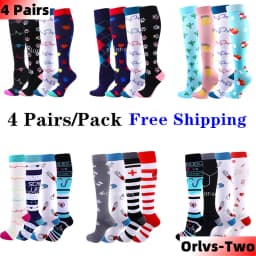 4 Pairs/Pack Compression Socks High Sports Socks for Women Men Running Hiking Edema Diabetes Varicose Veins Socks 20-30mmHg
