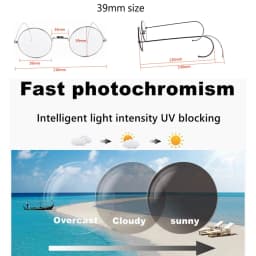 Customize Prescription Glasses - 39mm Small Round Wire Rim Glasses Frame with Photochromic Progressive Myopia Aspheric Lenses