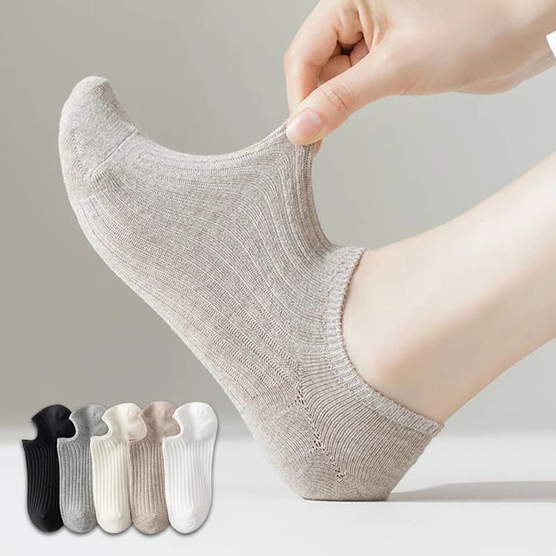 5 Pairs Women's Solid No Show Socks Breathable Sweat Resistant Anti-odor Invisible Sock Breathable Casual Comfortable Sox Female