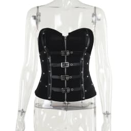 Goth Dark Punk Grunge Leather Buckle Strapless Corset Tops Mall Gothic Zip Women Tupe Top Y2K Coquette Streetwear Alt Tanks Vest