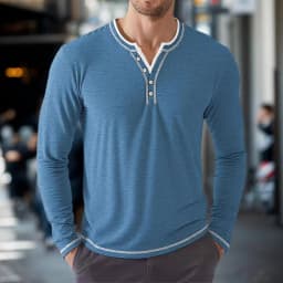 New Cotton Small V-neck T-shirts Men's Casual T-shirt Fall Winter Long-sleeved Comfortable Soft Stretch Henley Shirt