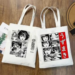 Manga Junji Ito Shintaro Kago Weeaboo Otaku Tote Bag Unisex Canvas Bags Shopping Bags Printed Casual Shoulder Bag Foldable