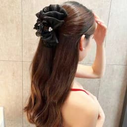 1/2pcs Women's Multi-Color Rhinestone Heart Embellishment Mesh Bow Hair Clip Double-Sided Bubble Grip Clip Fluffy Hair Claw
