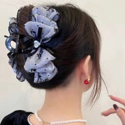 1/2pcs Women's Multi-Color Rhinestone Heart Embellishment Mesh Bow Hair Clip Double-Sided Bubble Grip Clip Fluffy Hair Claw
