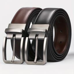 1pc Men's Leather Reversible Belt, Rotate Black Buckle