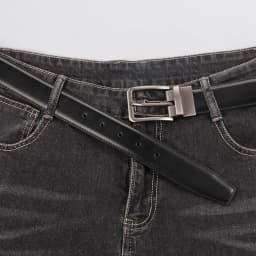 1pc Men's Leather Reversible Belt, Rotate Black Buckle