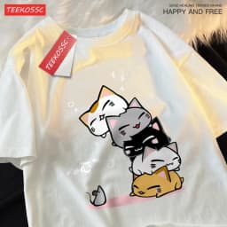Cute Stacked Cats Sleeping Don'T See The Mouse Men Women T Shirts Oversized Loose T-Shirts Summer Cotton O-Neck Short Sleeve