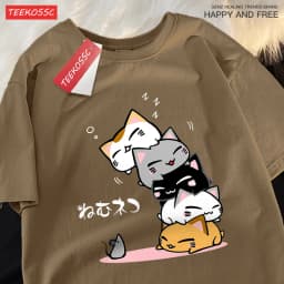 Cute Stacked Cats Sleeping Don'T See The Mouse Men Women T Shirts Oversized Loose T-Shirts Summer Cotton O-Neck Short Sleeve