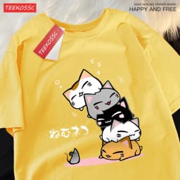Cute Stacked Cats Sleeping Don'T See The Mouse Men Women T Shirts Oversized Loose T-Shirts Summer Cotton O-Neck Short Sleeve